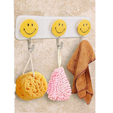 Smiley face wall hooks for hanging items, pack of 3.