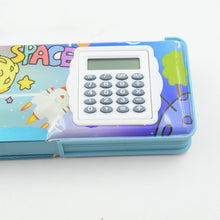 Pencil box with calculator and geometry tools