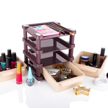 Multi-layered drawer organizer for makeup and beauty products with a compact design