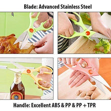 Scissors with multiple functions, including cutting and bottle opening capabilities.