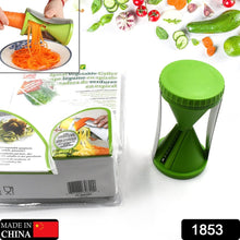 Portable vegetable spiralizer for making salad and fruit slices, stainless steel.