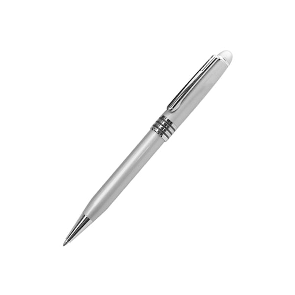 Classic silver ballpoint pens in a pack of 50, showing their design and quantity