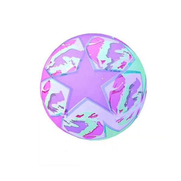 Bouncy stress reliever ball with LED lights for kids, showing its vibrant colors and texture